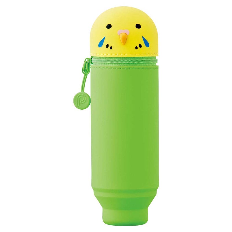 LIHIT LAB Kawaii Japanese Bird Stand Up Pencil Case For School Office College, Cute School Supplies, Animal Pen Holder Pencil Pouch Holder Teen Girls, Artist Pencil Case, Parrot (A7712-9) - Image 1